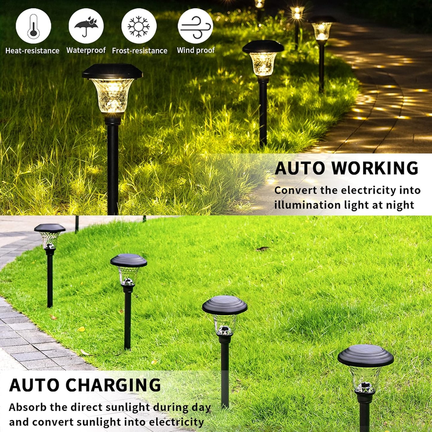 GIGALUMI 8 Pack Solar Pathway Lights, Solar Garden Lights Outdoor Warm White, Waterproof Led Path Lights for Yard, Patio, Landscape, Walkway (Black)