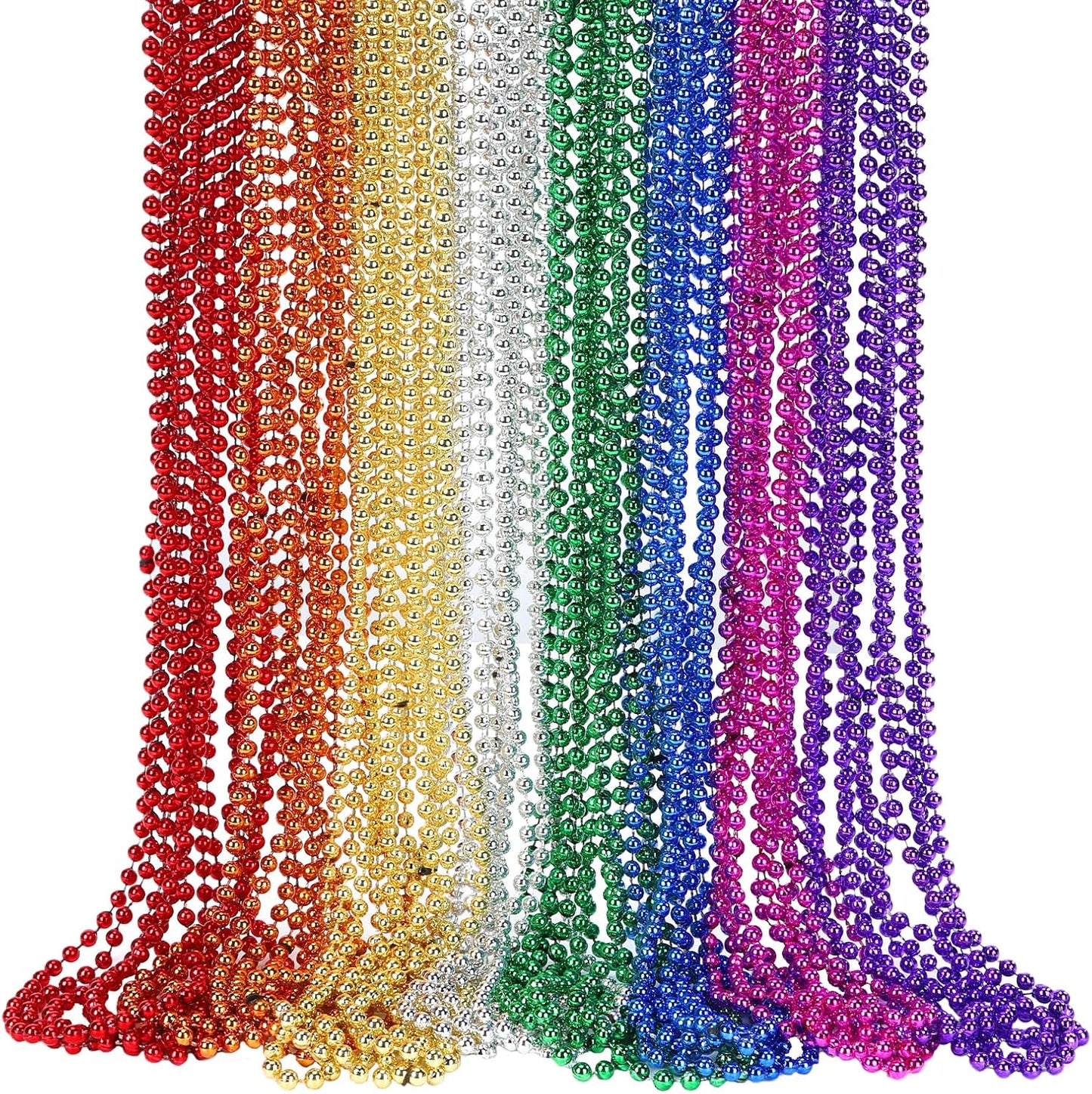 48 Pack Mardi Gras Beads Necklaces, 33 Inch Plastic Beads for Party Favors, Festival Decorations, Parade Throws, Christmas, St. Patrick's Day Celebrations