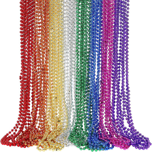 48 Pack Mardi Gras Beads Necklaces, 33 Inch Plastic Beads for Party Favors, Festival Decorations, Parade Throws, Christmas, St. Patrick's Day Celebrations