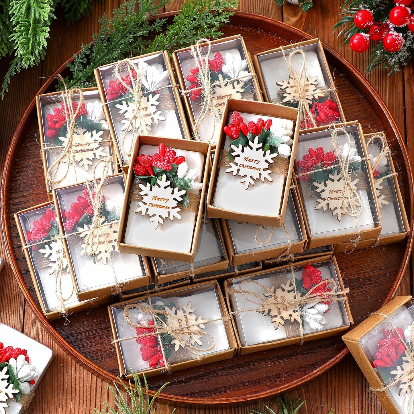 Demissle 30 Pcs Christmas Mini Scented Soap Christmas Party Favors Gifts Handmade Natural Xmas Soap Favors for Guests in Bulk for Xmas New Year Party