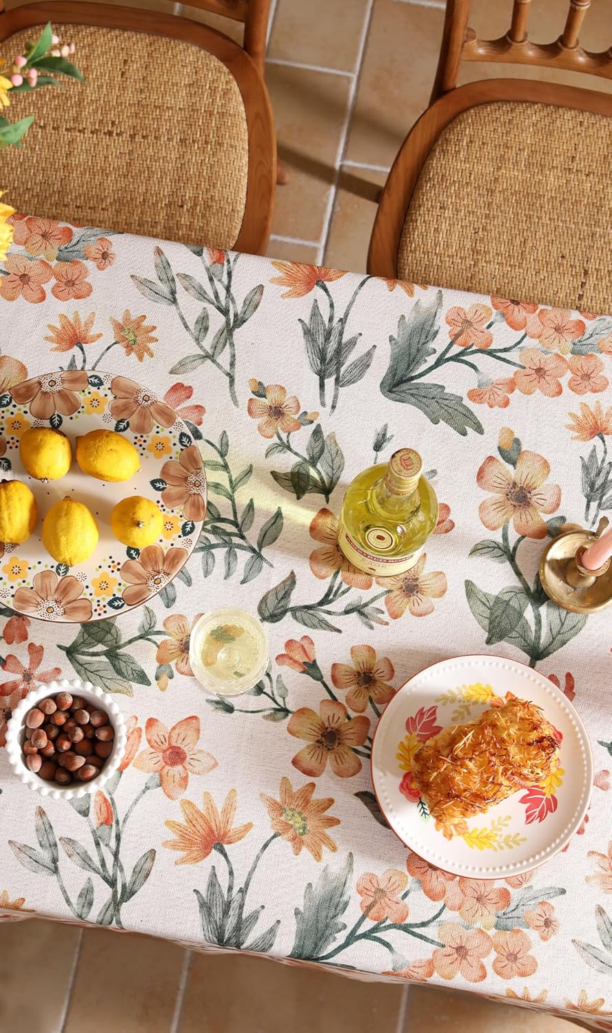 Designer Vintage Linen Rectangle Tablecloth,William Morris Block Print Soft and Durable Table Cloth,Decorative Table Cover for Kitchen,Dining,Thanksgiving,Christmas,55"*87"-Athea