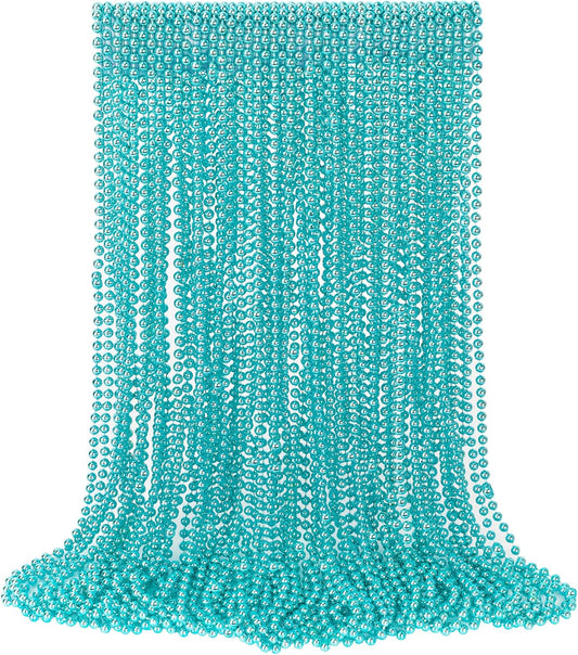 30PCS Mardi Gras Beads, Metallic Teal Blue Bead Necklace, 33" Mardi Gras Necklace Party Favors Stuff, Festival Parade Throw Accessories for Gender Reveal Wedding Birthday Party Supplies Decor