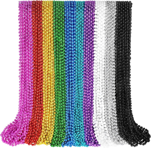100 PCS Mardi Gras Beads Necklaces, 10 Colors 33 Inch Colorful Bead Necklaces Bulk Party Beads Necklace Round Beaded Necklaces for Mardi Gras, St. Patrick's Day, Christmas, Carnival Party Favor