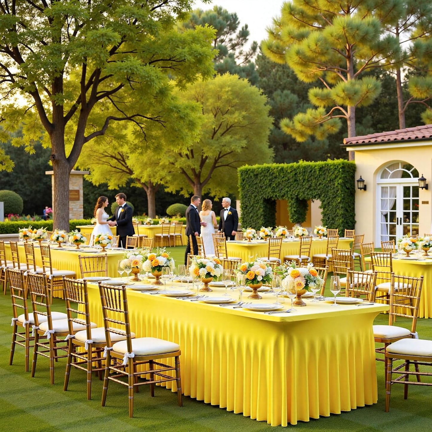 4 Pack Yellow Spandex Tablecloths for 6 Foot Rectangle Tables, Wrinkle Free Lemon Fitted Tablecover 6ft Stretchy Table Clothes Desk Skirt for Weddings Birthday Party Banquet Baby Shower