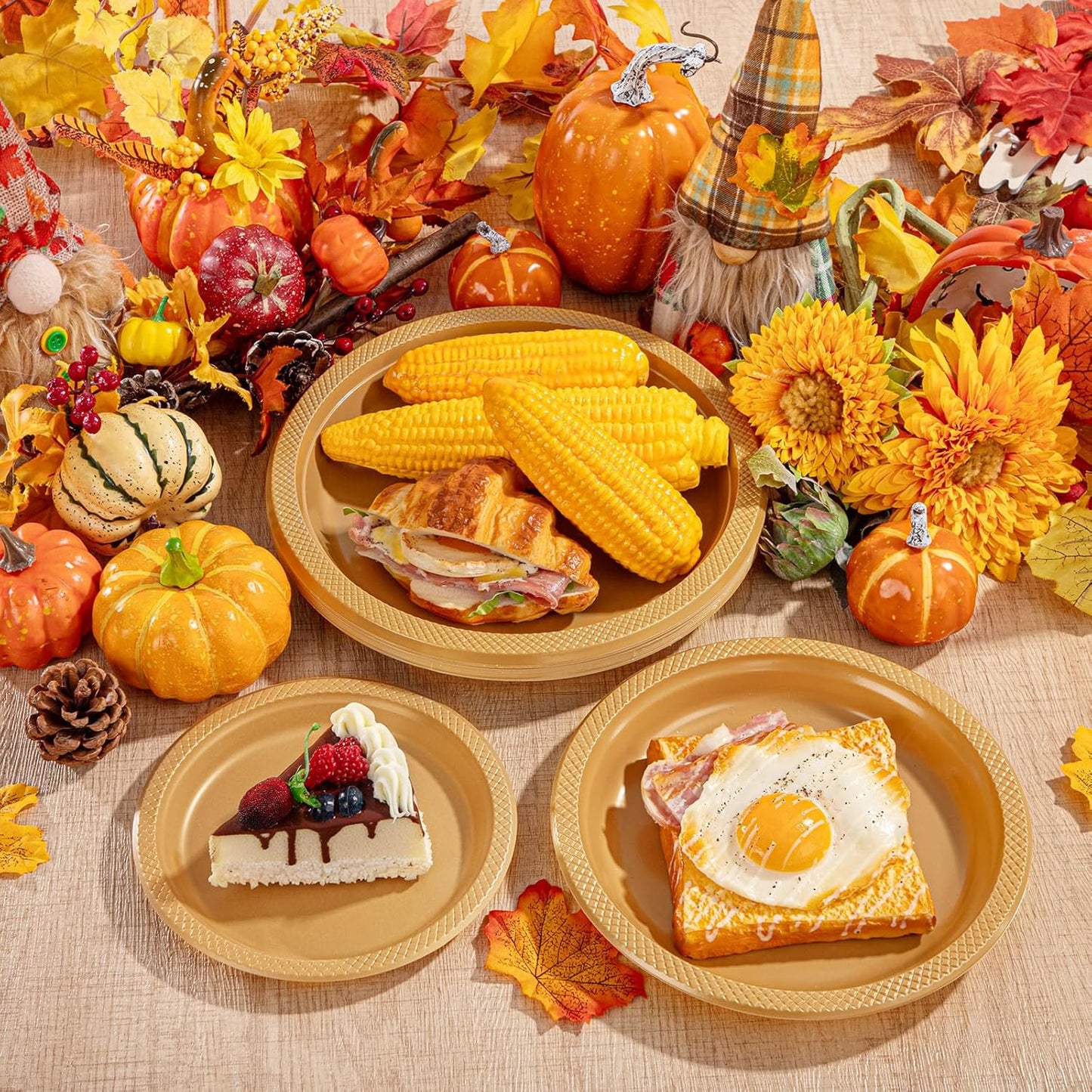 WELLIFE Gold Party Plates 9 Inch -150 Count, Disposable Plastic Dinner Plates for Party Dessert Cake Wedding Engagement Birthday