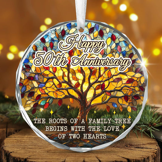 Christmas 50th Anniversary Wedding Gifts for Couples - Glass Christmas Ornaments 2025 for Tree Decorations - Anniversary Wedding Gifts for Women Men Him Her Husband Wife Parents Grandparents