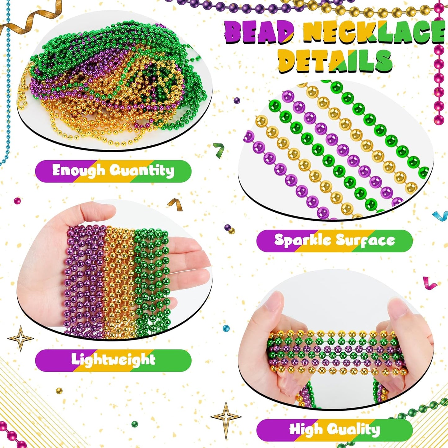 12 PCS Mardi Gras Beads Necklaces, 33" 3 Colors Beads Accessories Bulk, Carnival Purple Green Gold Party Supplies, Carnival Beads Necklace Accessories for Masquerade Holiday Party Favors Decorations