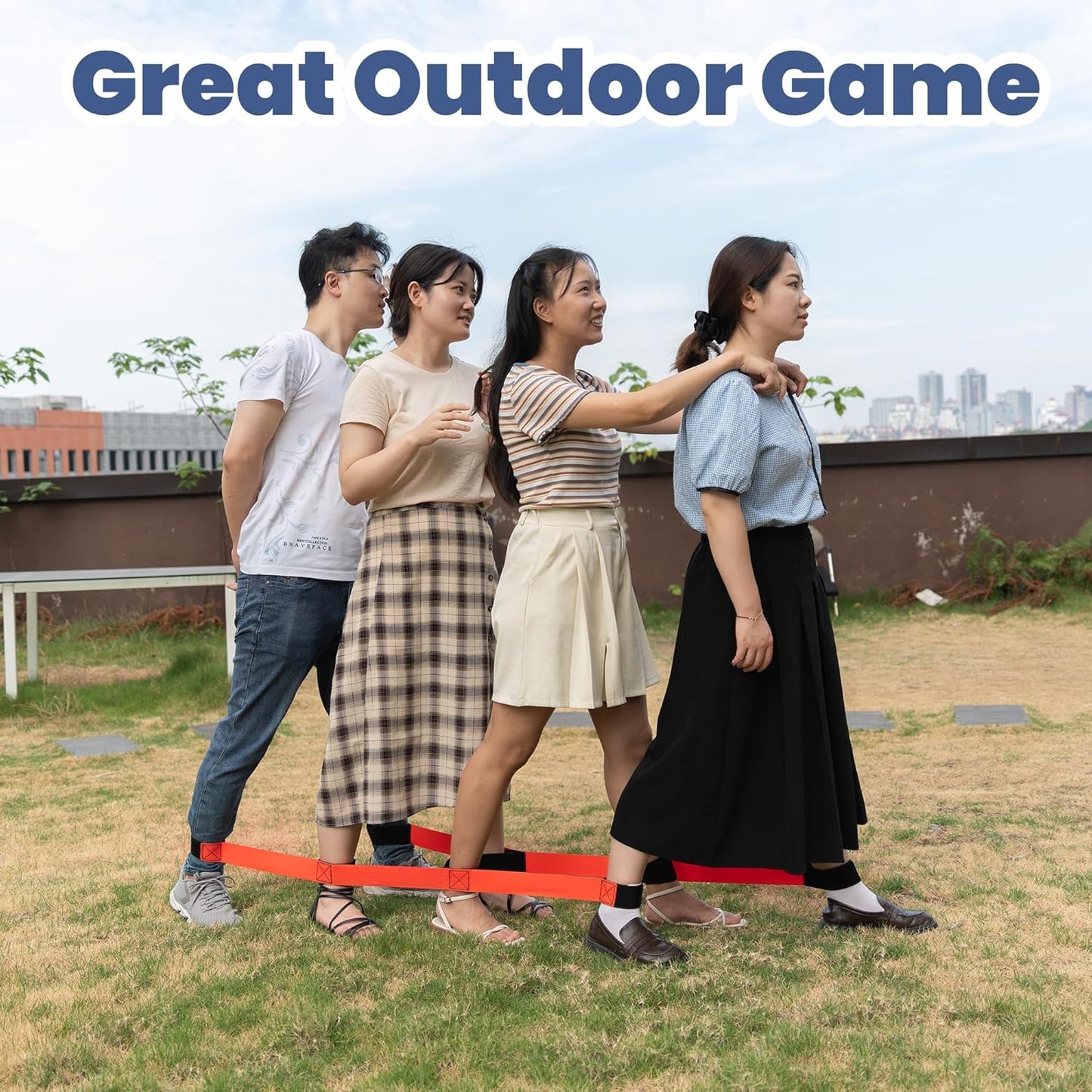 Team Building Games 4 Legged Race Bands for Adults Perfect for Carnival, Field Day, Relay Race, Family Backyard Party Supplies (2pk, Blue & Red)