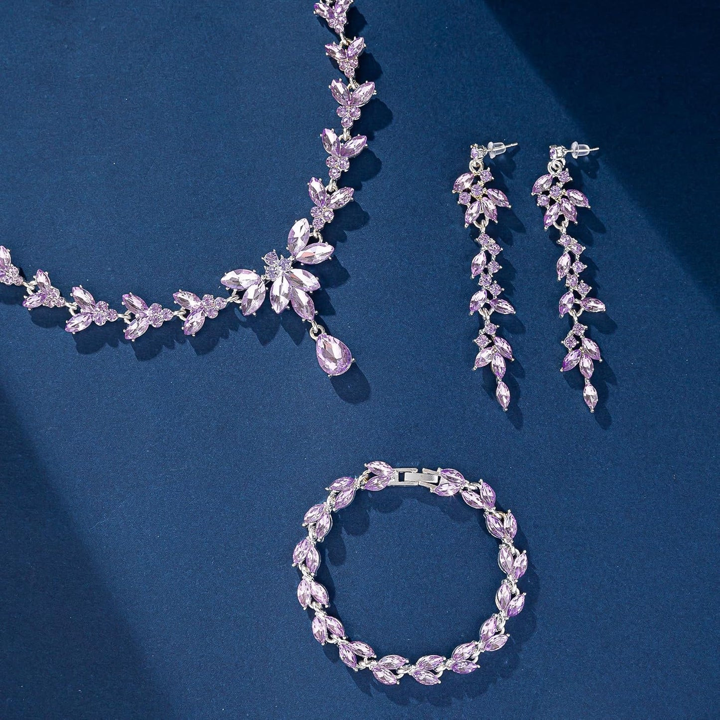 Wedding Jewelry Sets for Bride Bridesmaid Bridal Jewelry Set for Women Wedding Crystal Necklace Earrings Bracelet Set for Party Prom Jewelry