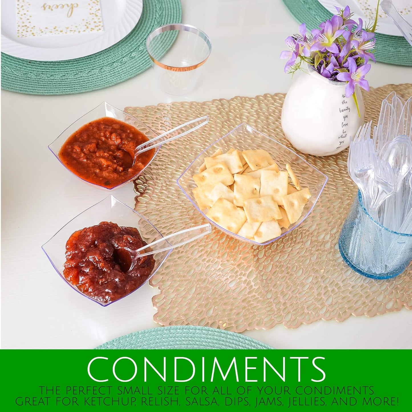 PLASTICPRO Disposable Square Serving Bowls, Party Snack or Salad Bowl, Plastic Clear or White Pack of 4 (8 OUNCE, Clear)