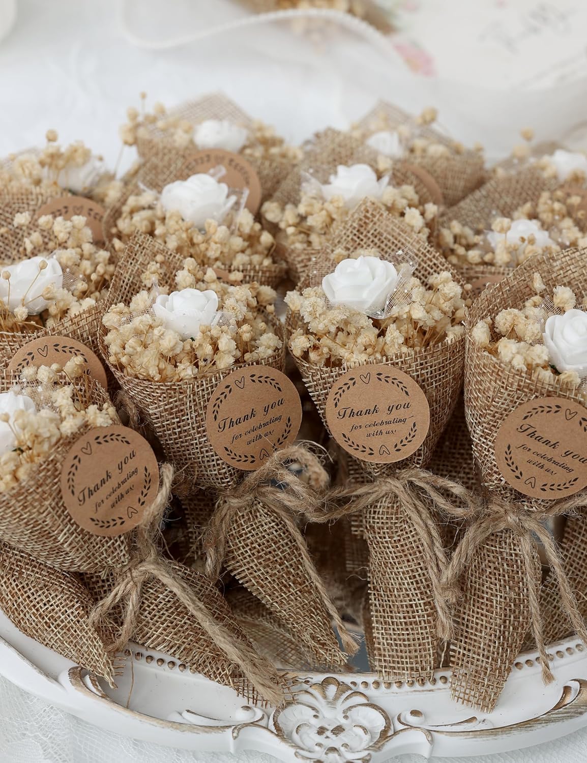 20-Piece set Mini Magnet Dried Flowers Bouquet for Wedding Favours for Guests, Baby Shower Party Favors, Bridal Shower Gifts, Wedding Return Gifts. (white)