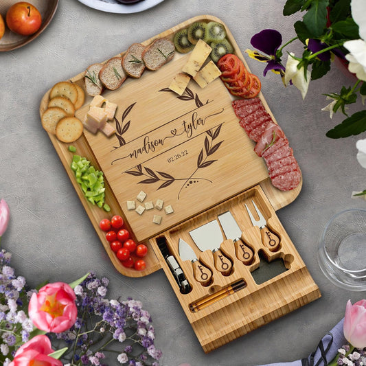 Personalized Charcuterie Board Gift Set - Custom Engraved Charcuterie Boards, Bamboo Cheese Board & Meat Platter - Wedding Gifts, Housewarming Gift for New Home, Anniversary, Birthday, Christmas Gifts
