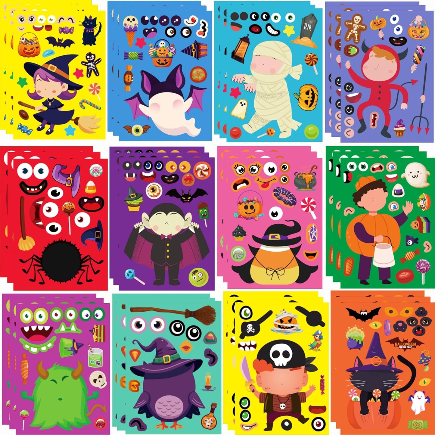 36 Sheets Large Halloween Make a Face Stickers, 5.9 * 8.3 inch Halloween Party Classroom Favors Crafts for Kids, DIY Games Stickers Bulk Trick or Treat Party Supplies Goodie Bag Stuffers