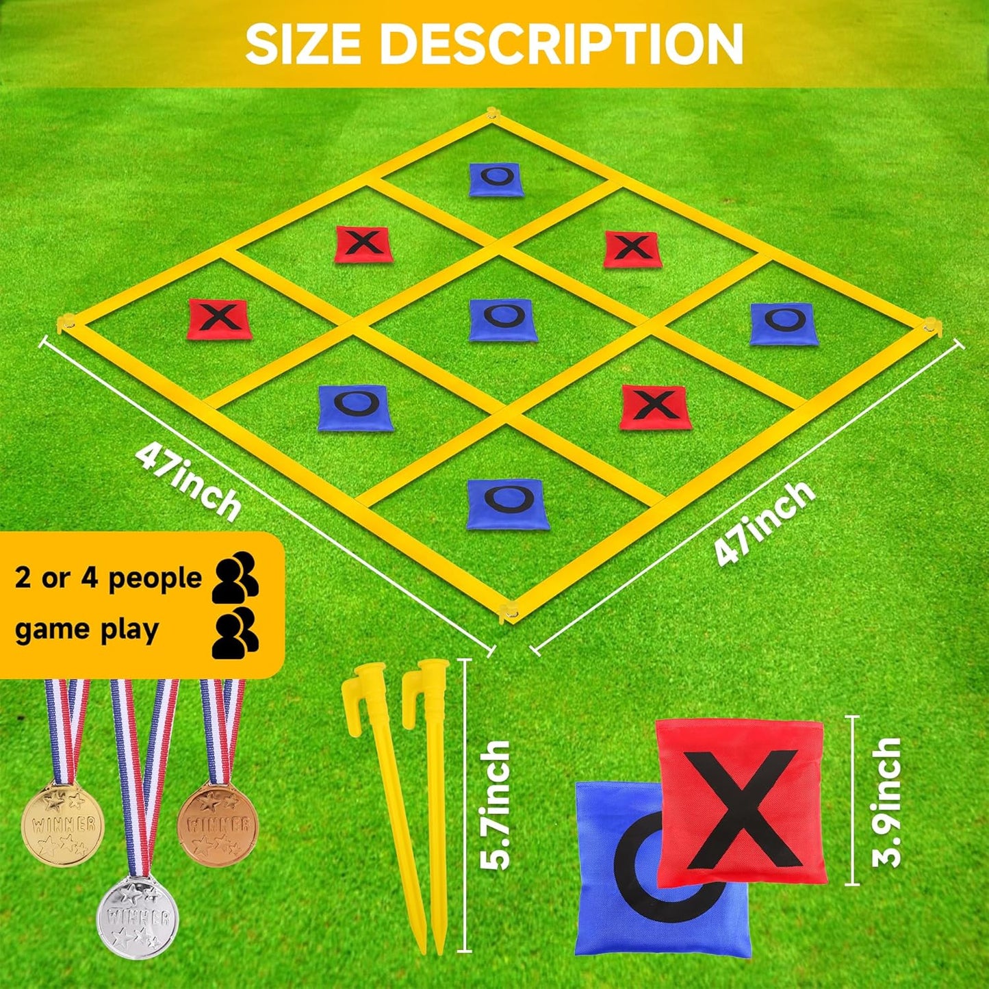 Outdoor Giant Tic Tac Toe Bean Bag Toss Games for Kids Adults Family, Large Outside Lawn Yard Backyard Carnival Field Day Game, Beach Picnic Camping Birthday Party Family Reunion Games