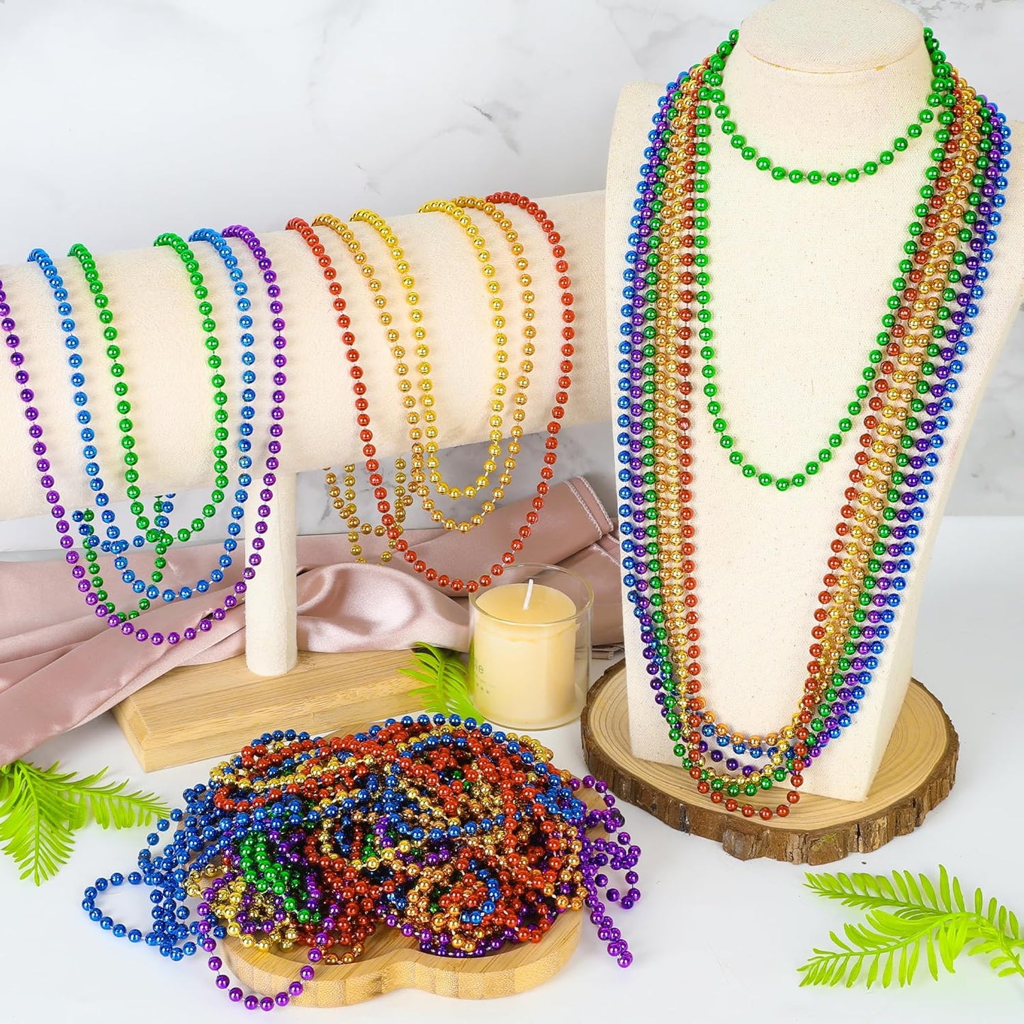 12 PCS Pride Accessories, 33" Round Pride Beads Bulk, Plastic Colorful LGBT Beaded Necklaces Stuff Pride Month Parade Accessories for Rainbow Party Supplies Favors Decorations