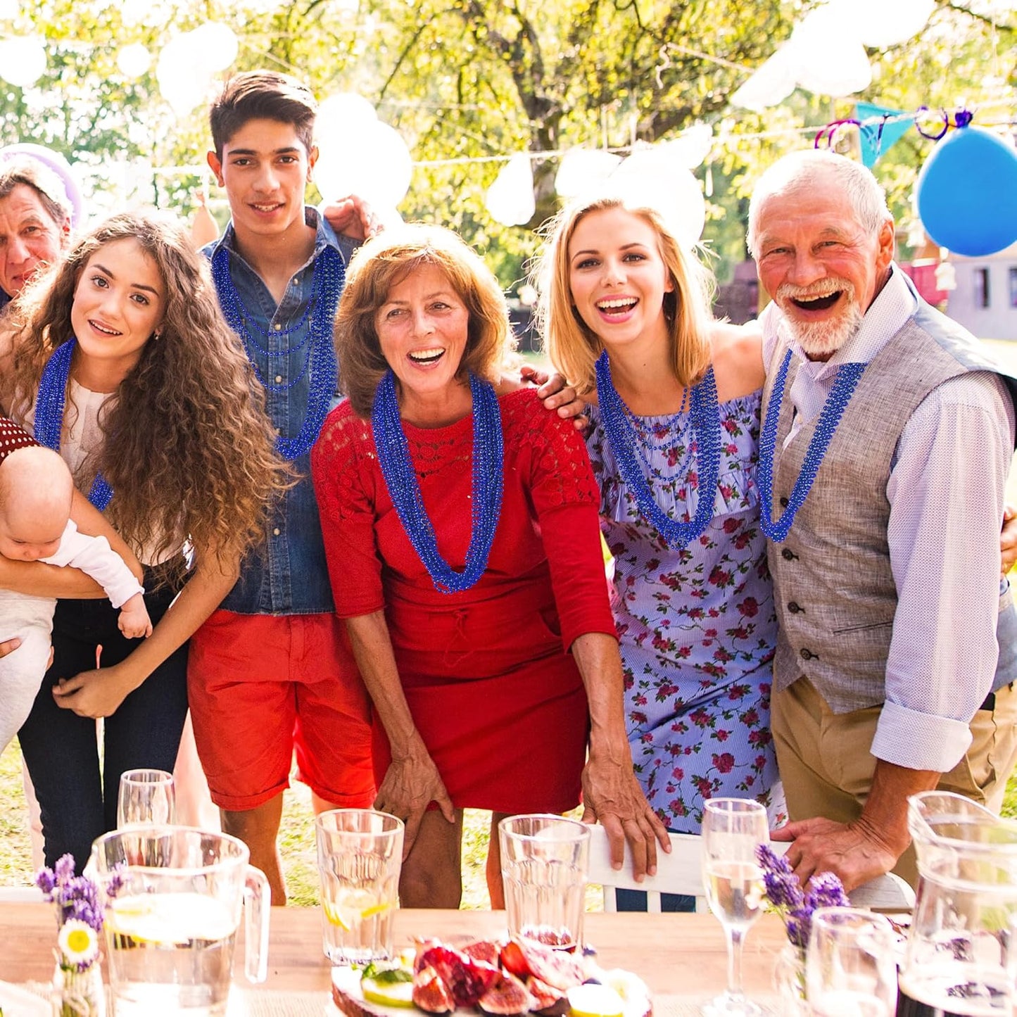 200 PCS Beaded Necklace, 33" Mardi Gras Beads, Blue Bead Necklace, Mardi Gras Accessories, Parade Beads Bulk for Hanukkah Christmas Pirate Birthday Gender Costume Party Supplies