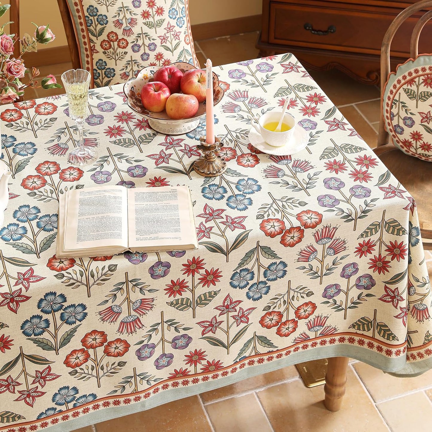 French Linen Small Rectangle Tablecloth,Vintage Colorful Multiple Prints Soft and Durable Tablecloths,Decor Table Cover for Kitchen,Dining,Party,Thanksgiving,Christmas,55"*71"-Lohi