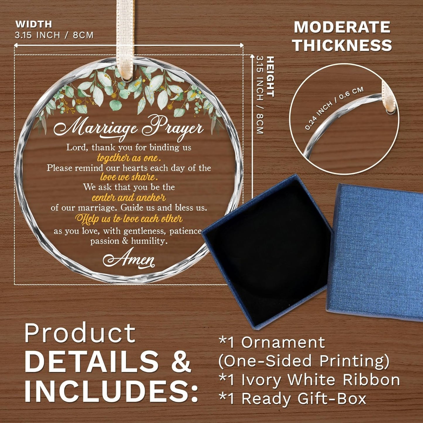 ZAGKOO Christian Wedding Gifts for Couple 2025 - Marriage Prayer Religious Wedding Gift for Newlyweds, Married Couples Anniversary, Bride, Groom - Mr & Mrs Decor, Bridal Shower Gift - Glass Ornament