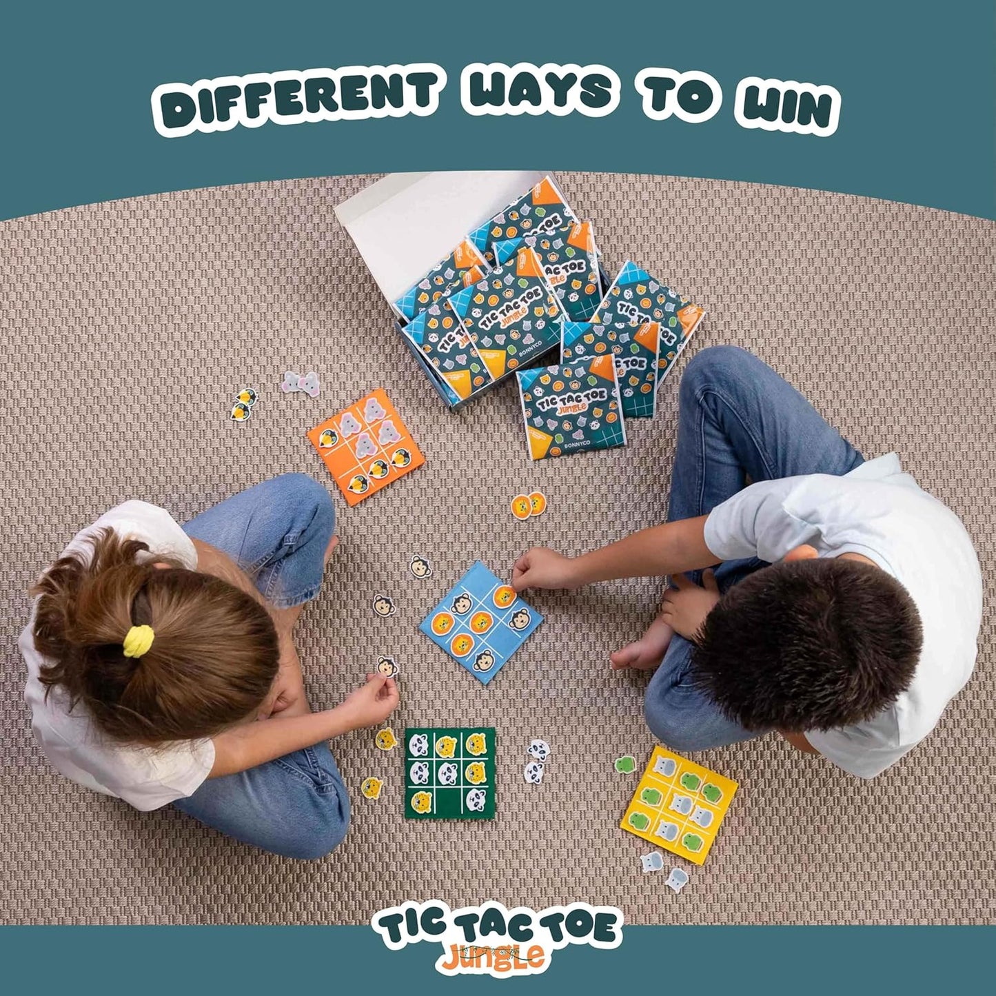 BONNYCO Tic Tac Toe Game Pack 16 Jungle Animals Kids Party Favors. Safari Goodie Bags Stuffers for Kids 3-5 4-8, Goody Bag Stuffers Pinata. Return Gifts for Birthday Party, Mini Games Bulk Travel