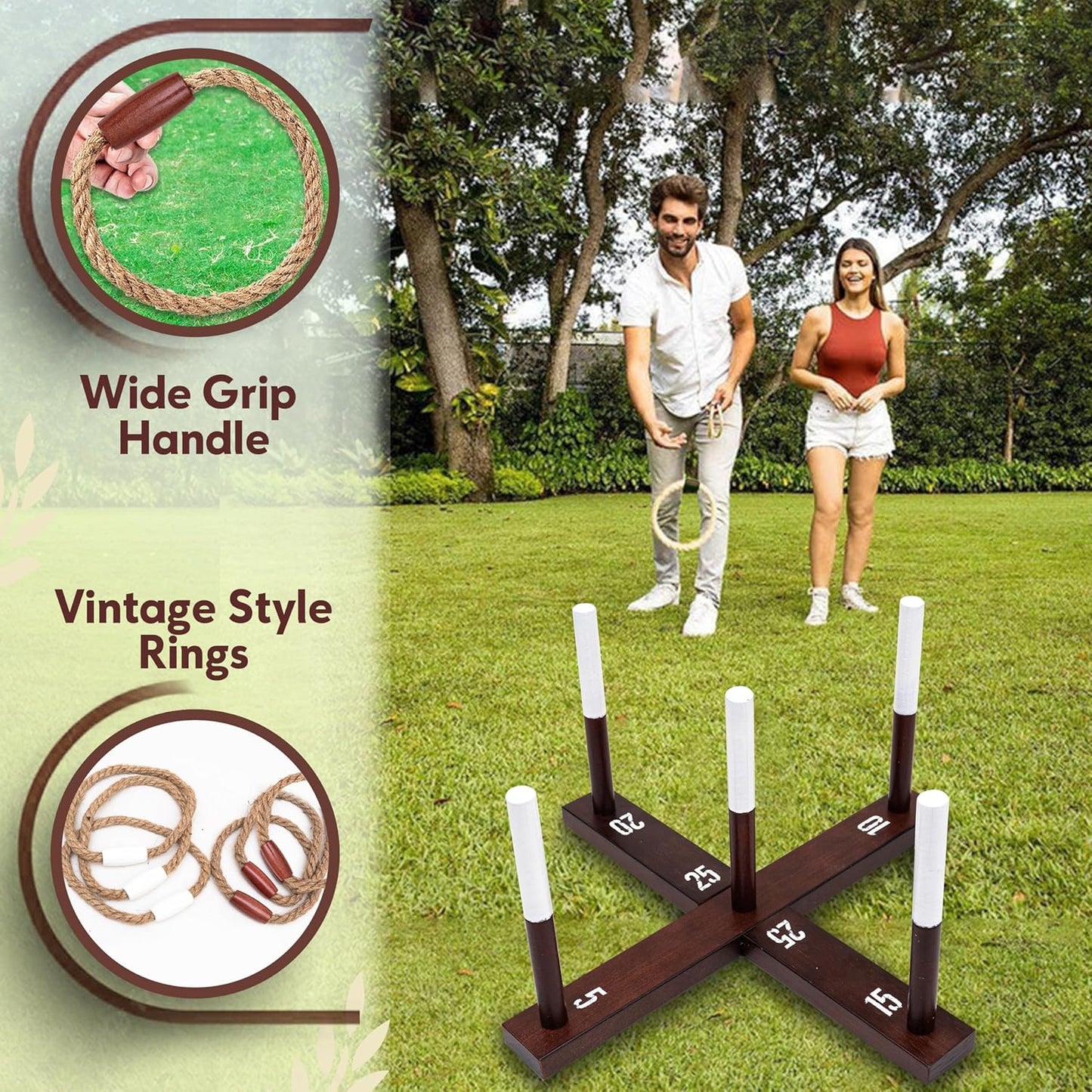CircleCraft Rustic Ring Toss Game for Kids & Adults – Outdoor Yard Games with Rope Rings, Portable Wooden Lawn Game for Family Fun, Backyard, Beach, Camping & Picnic Activities for Christmas & Easter
