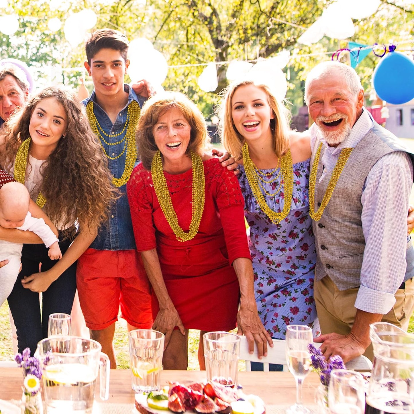 120PCS Bead Necklace, Gold Mardi Gras Beads, 33 IN Party Beads Accessories, Mardi Gras Decorations Parade Throws Bulk for Pirate Wedding Birthday Christmas Party Favors Supplies