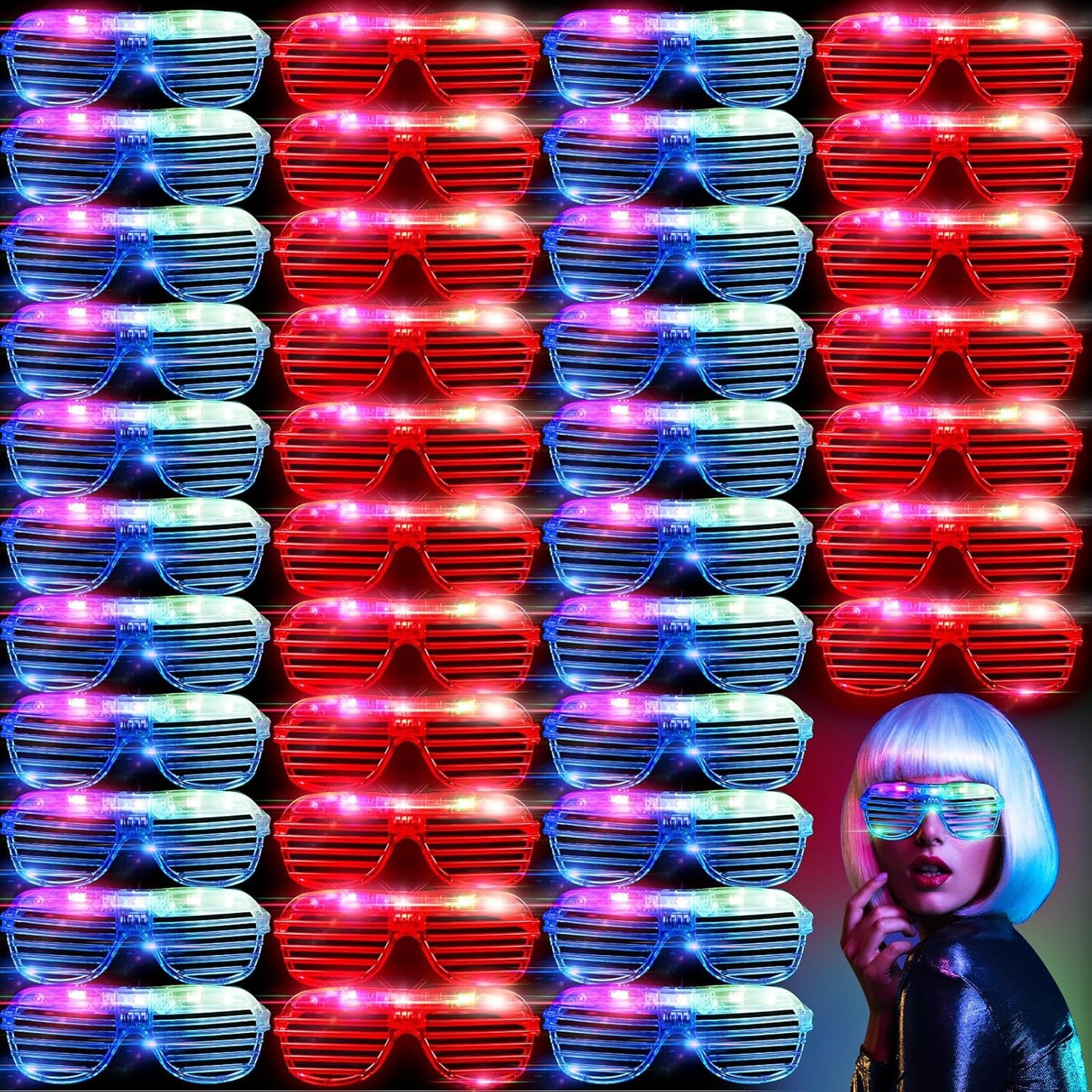 Honoson 72 Pack LED Glasses Bulk, Red & Blue Light Up Glasses Neon Flashing Sunglasses for Adults Glow in the Dark Party Supplies New Year Party Favors Birthday Mardi Gras Rave Carnival