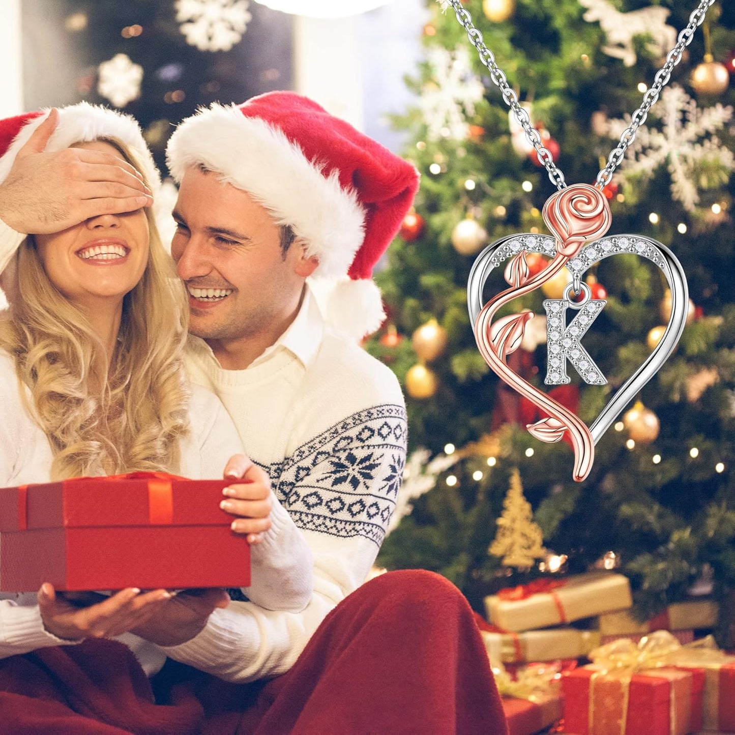 Iefil Christmas Gifts for Women Wife - 925 Sterling Silver Rose Heart Initial Necklace, Anniversary Birthday Gifts for Women, Jewelry Gift for Her Wife Girlfriend Mom Daughter