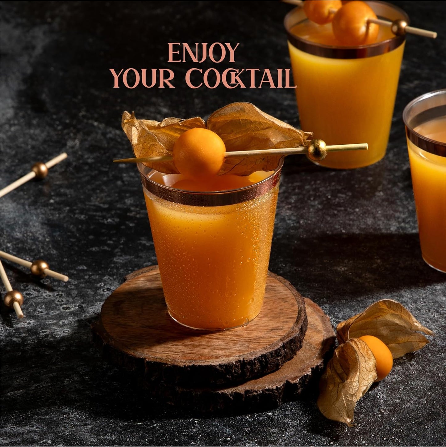 PLASTICPRO Disposable 7 oz Crystal Clear Plastic Tumblers With Rose Gold Rim for Party's & Weddings pack of 100