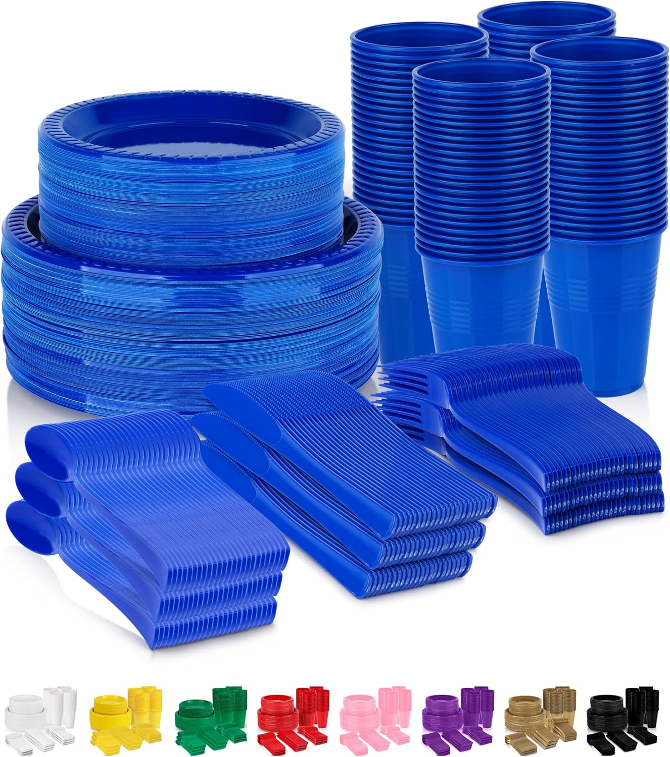720 Piece Blue Disposable Dinnerware Set (120 Guests) Plastic Dinnerware Set Disposable - 120 Count, 9" Dinner Plates, 7" Dessert Plates, 12oz Cups, Forks, Knives & Spoons- Plastic Party Plates Set