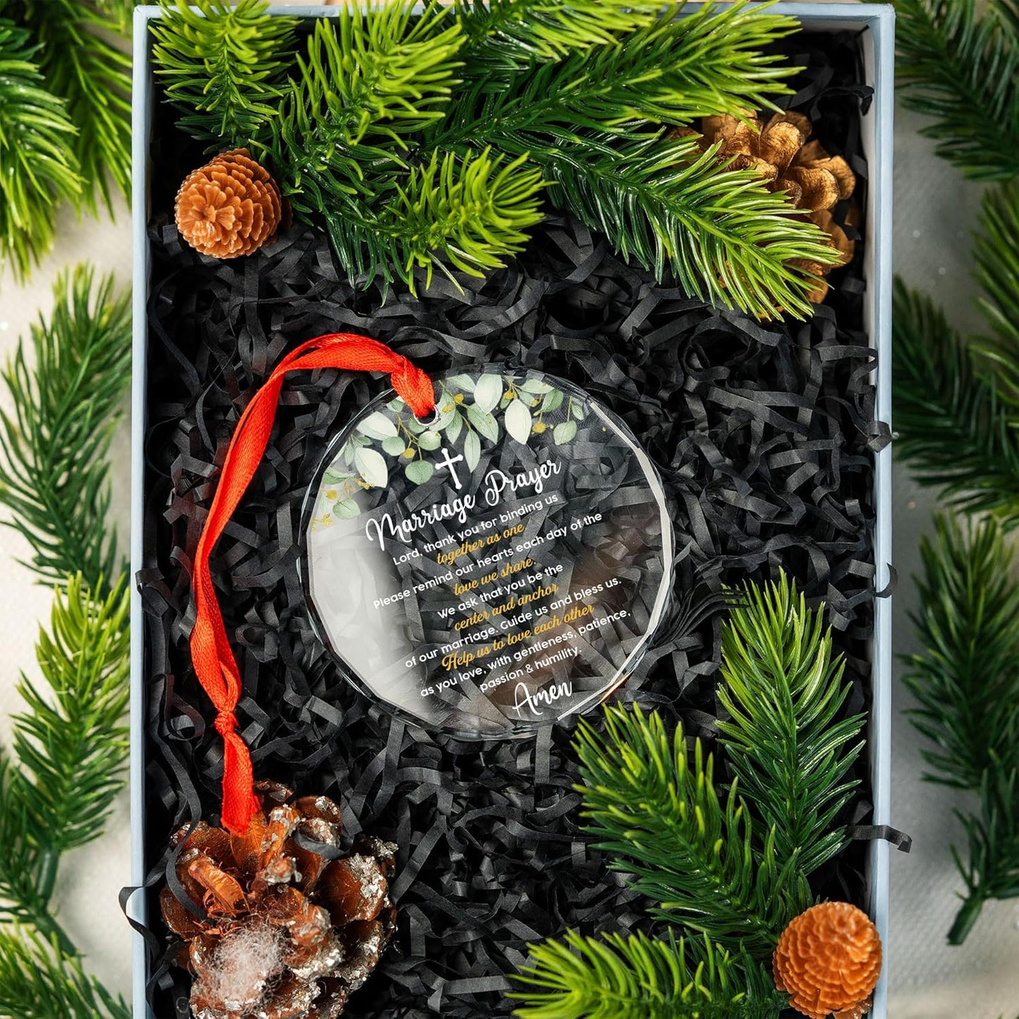 Christian Wedding Gifts for Couple 2025 - Marriage Prayer Religious Wedding Gift for Newlyweds, Married Couples Anniversary, Bride, Groom - Mr & Mrs Decor, Bridal Shower Gift - Glass Ornament (MP2)