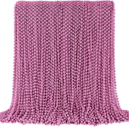 SHAOQINLIN 144 PCS Pink Bead Necklace, 33" Pink Mardi Gras Beads, Breast Cancer Awareness Beaded Necklaces, Party Beads for Mardi Gras, Christmas, Valentine's Day, Wedding, Gender Reveal Party Favors