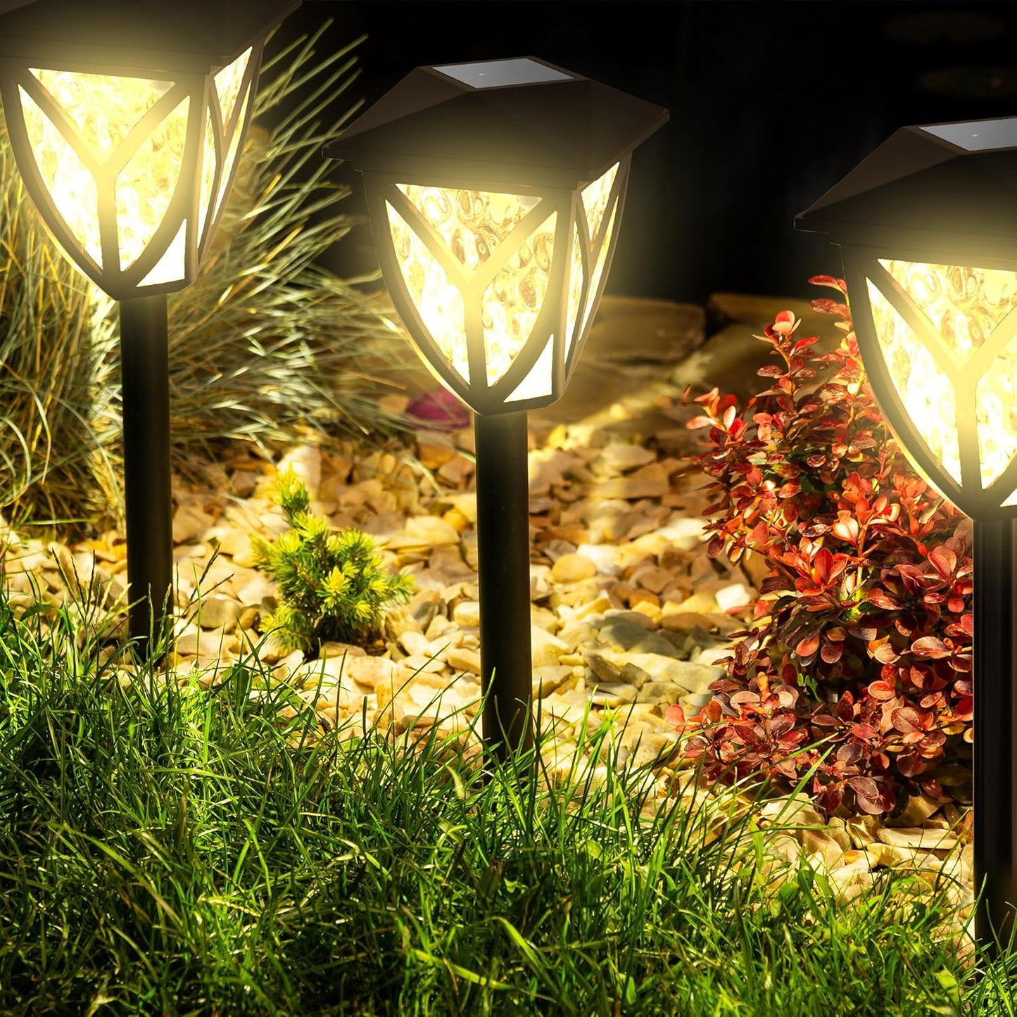 Ensenior 6-Pack Solar Lights Outdoor, 16.77" 3000K LED Solar Garden Lights for Pathway, Yard, Patio, Walkway, Planter, Waterproof, Energy-Efficient Landscape Lighting