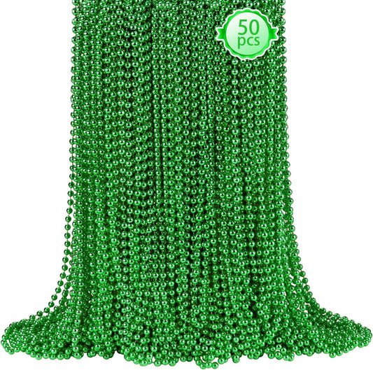 SHAOQINLIN 50 PCS St. Patricks Day Beads Necklace, 33" Green Mardi Gras Beads Christmas Necklaces Irish Saint Patricks Necklaces for St. Patrick's Day Mardi Gras Parade Throws Birthday Party Favors