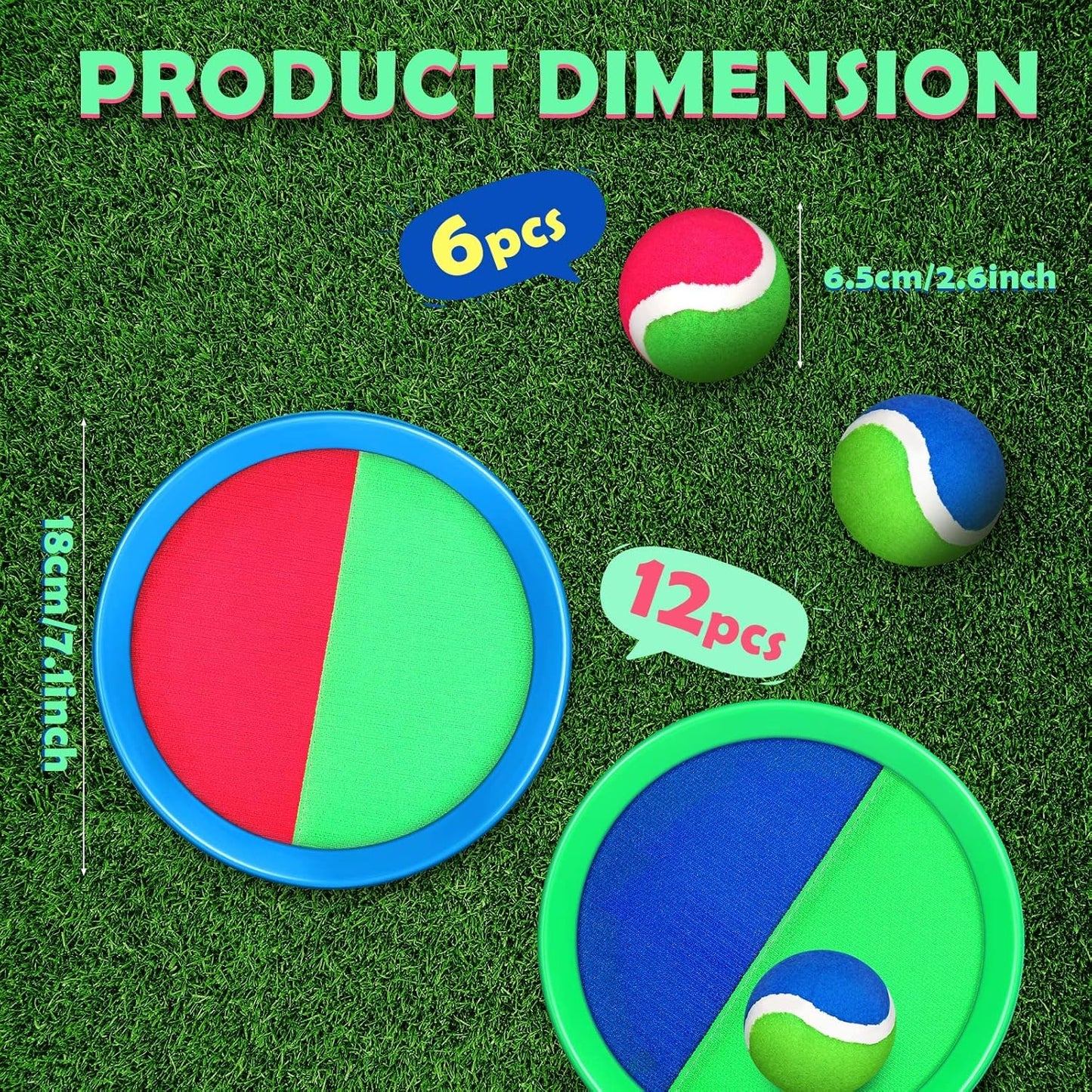 Charniol Kids Toys Toss and Catch Game Set 12 Paddles 6 Balls Beach Game Outdoor Ball Sports Games Toss and Catch Ball Set with Paddles Ball Nylon Catch Toys for Kids Adults