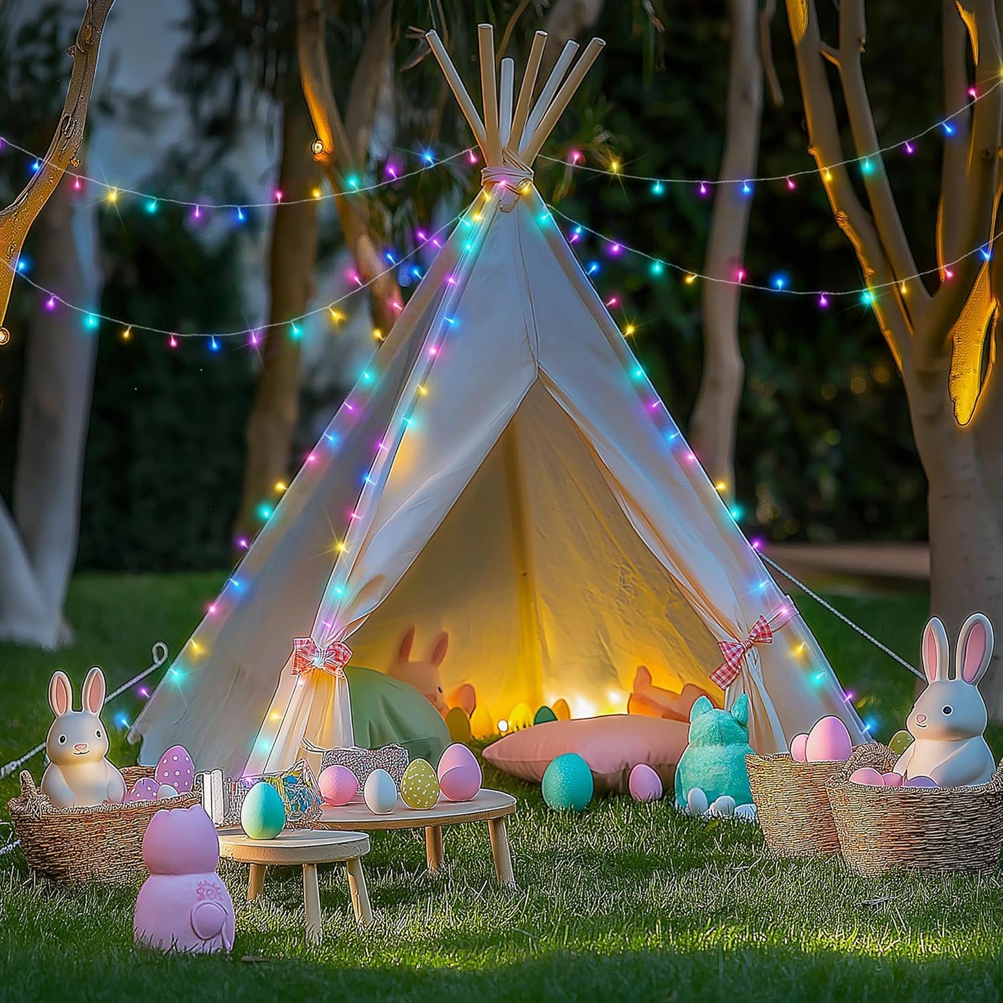 JMEXSUSS 200 LED Easter Lights Outdoor Indoor for Decorations, 66 Ft Connectable Pastel Easter Lights String Clear Wire Plug in for Bedroom Tree Room Party Spring Decor