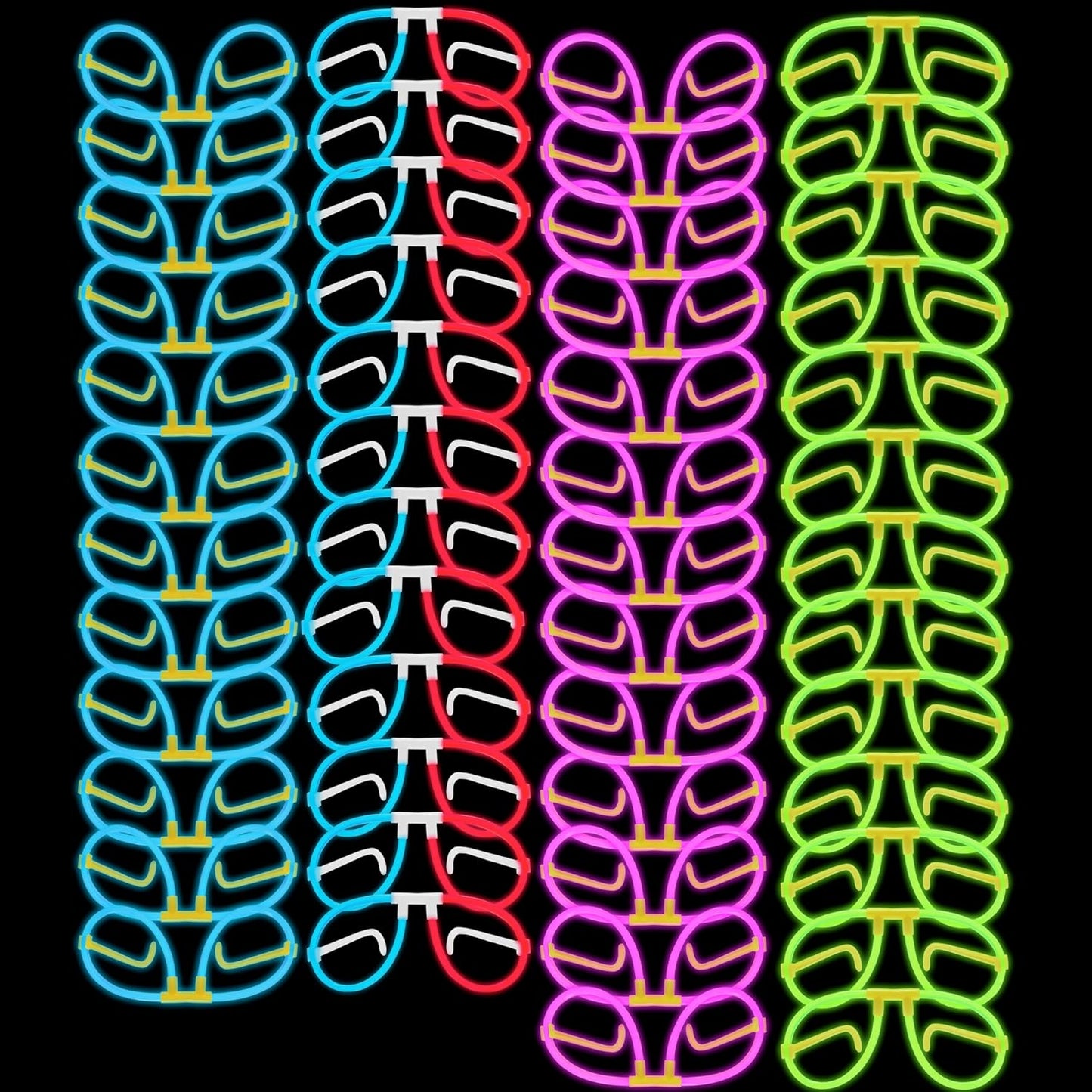 Glow Fever Glow In The Dark Glasses for Party - 50 Bendable Glow Stick Glasses with Connectors - Glow Glasses Party Pack for Concert, Halloween & Birthday Party Party Favors - Party Dragon, Mixed