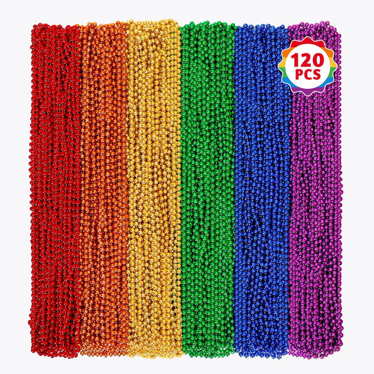 120 PCS Pride Beads Necklace, 33" Rainbow Bead Necklaces Bulk, Plastic LGBT Beads Necklace Metallic Pride Stuff Pride Month Parade Costume Accessories 6 Colors Gay Lesbian Party Supplies