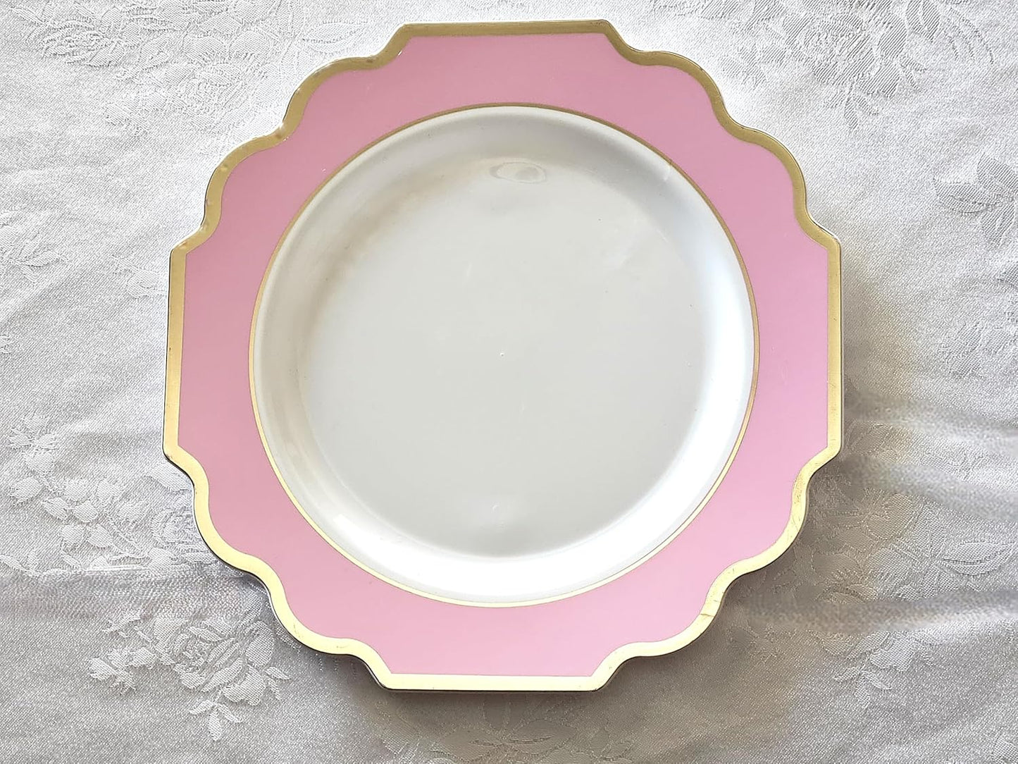 " OCCASIONS " 240 Plates Pack (120 Guests) Heavyweight Wedding Party Disposable Plastic Plates Set -120 x 10.5'' Dinner + 120 x 8'' Salad/Dessert Plate (Imperial in Light Pink & Gold)