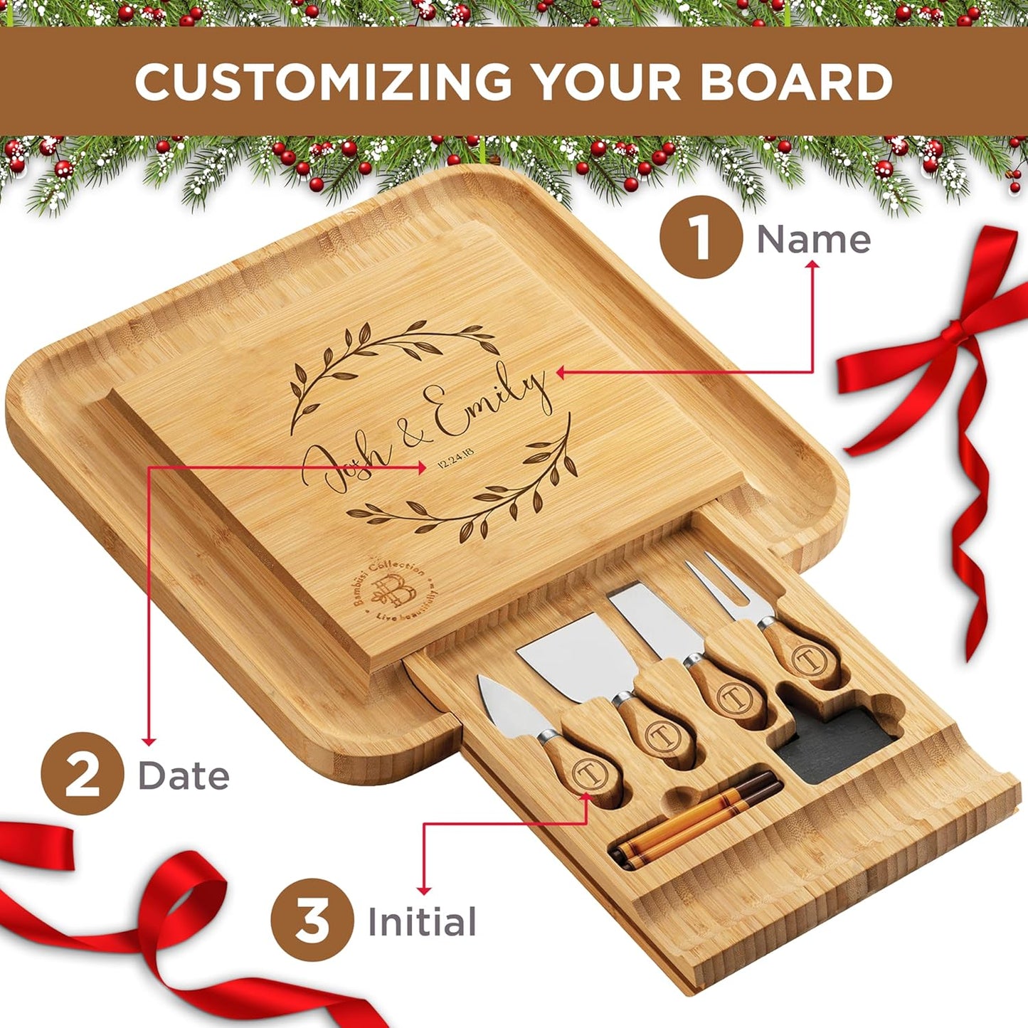 Personalized Charcuterie Board Gift Set - Custom Engraved Charcuterie Boards, Bamboo Cheese Board & Meat Platter - Wedding Gifts, Housewarming Gift for New Home, Anniversary, Birthday, Christmas Gifts