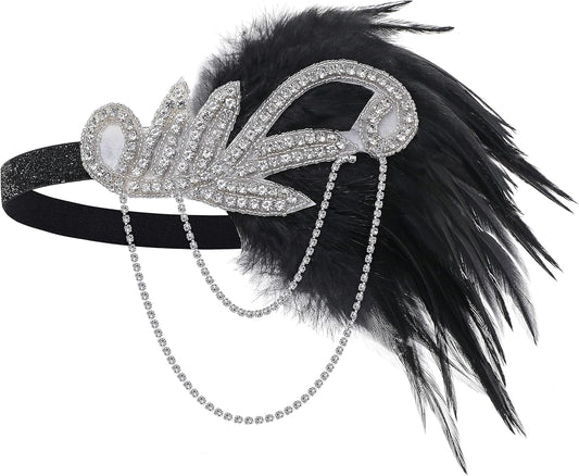 BABEYOND 1920s Flapper Headband Roaring 20s Great Gatsby Feather Headpiece