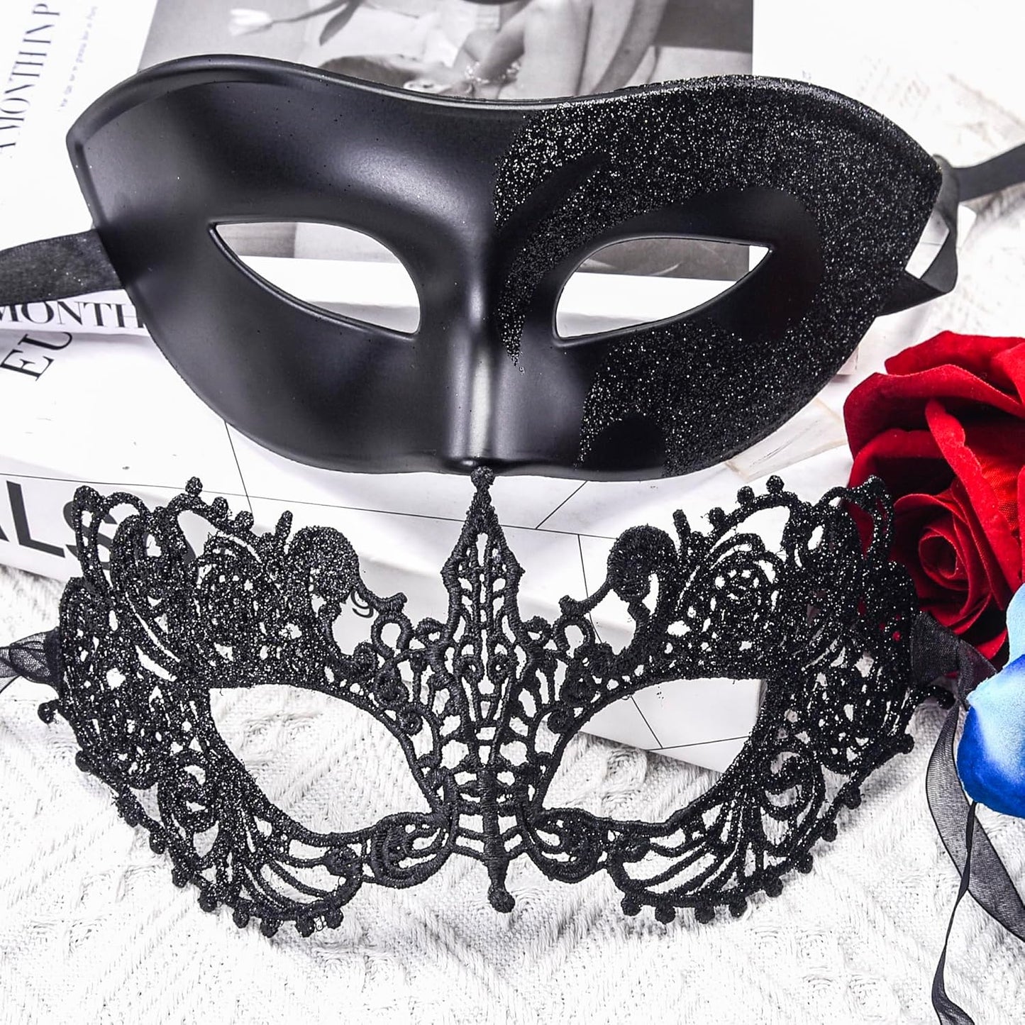 SIQUK Couple Masquerade Masks Set Venetian Party Mask Plastic Halloween Costume Mask Mardi Gras Mask for Women and Men