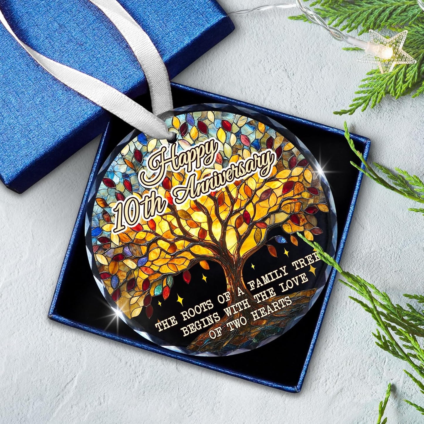 10th Christmas Anniversary Wedding Gifts for Couples - Glass Christmas Ornaments 2025 for Tree Decorations - Anniversary Wedding Gifts for Women Men Him Her Husband Wife Parents Grandparents