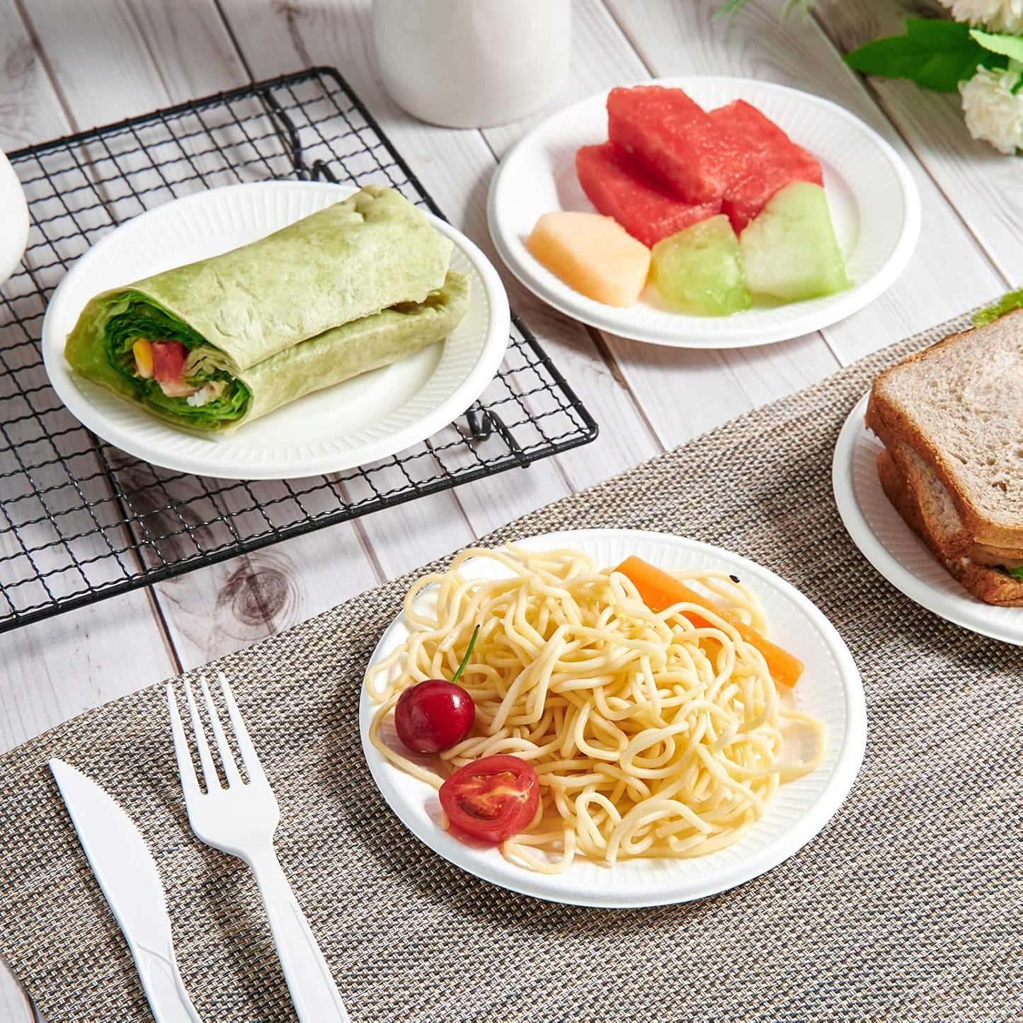 Vplus 100% Compostable Small Paper Plates, 300 Pack 6 Inch Disposable Paper Plates, Uncoated Biodegradable, Made of Sugar Cane Fibers, Perfect for Sandwich, Cake, and Snack