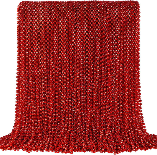 SHAOQINLIN 144 PCS Red Mardi Gras Beads, Christmas Beaded Necklace, Red Valentine Necklace, 4th of July Necklaces, 33'' Party Beads for Patriotic Day, Mardi Gras, Christmas Party Favors