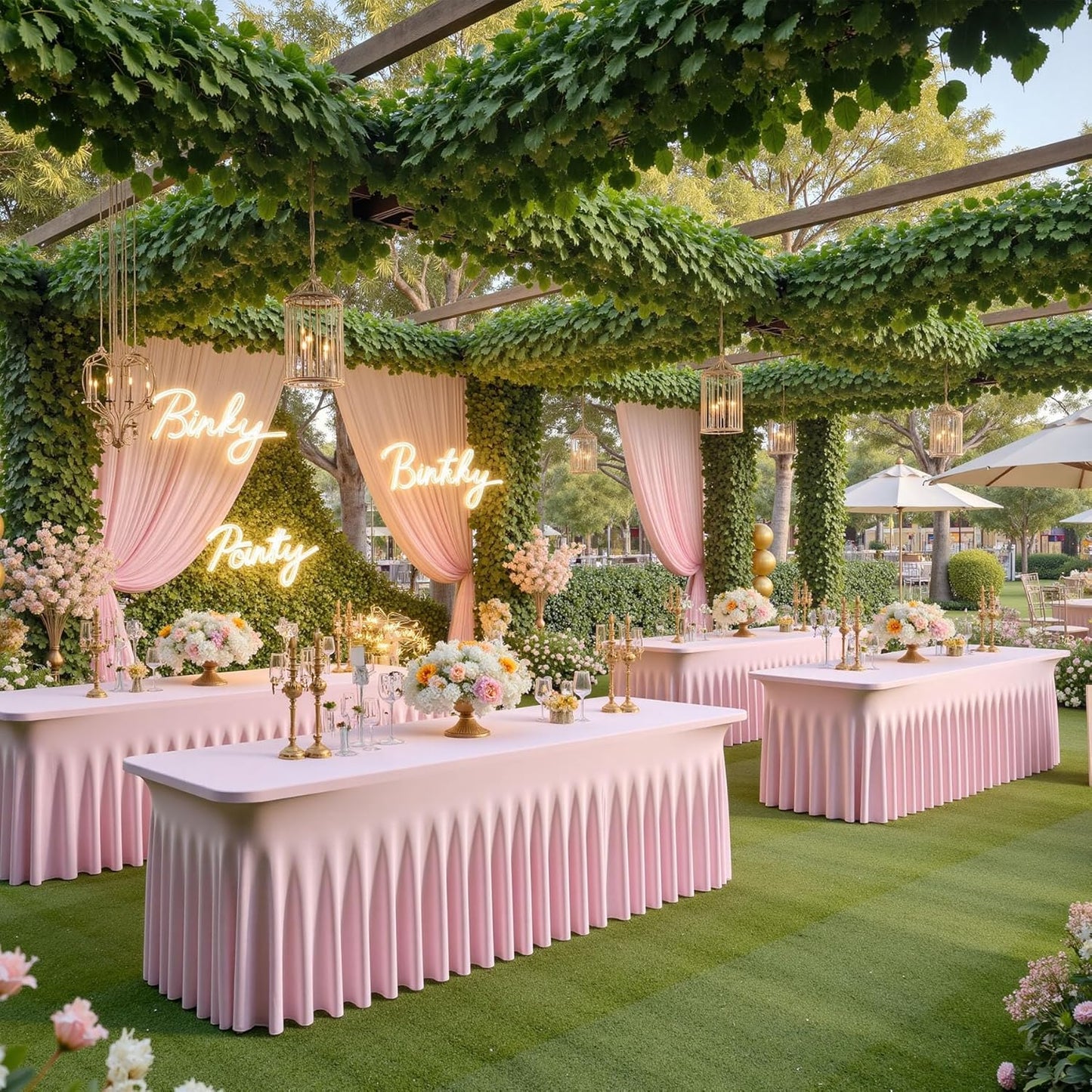 2pk Spandex Table Clothes for 8 Foot Rectangle Tables, Pink Stretch Table Cloth 8ft Fitted Tablecloths Desk Skirt for Parties Weddings Birthday Banquet Baby Shower