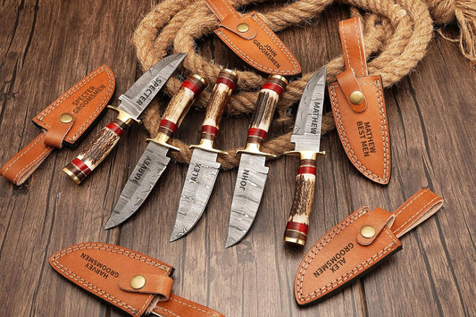 Set of 10 Handmade Personalized Damascus Knife set for Groomsmen gifts | Groomsman Gifts for Wedding, Groomsmen Proposal Gifts