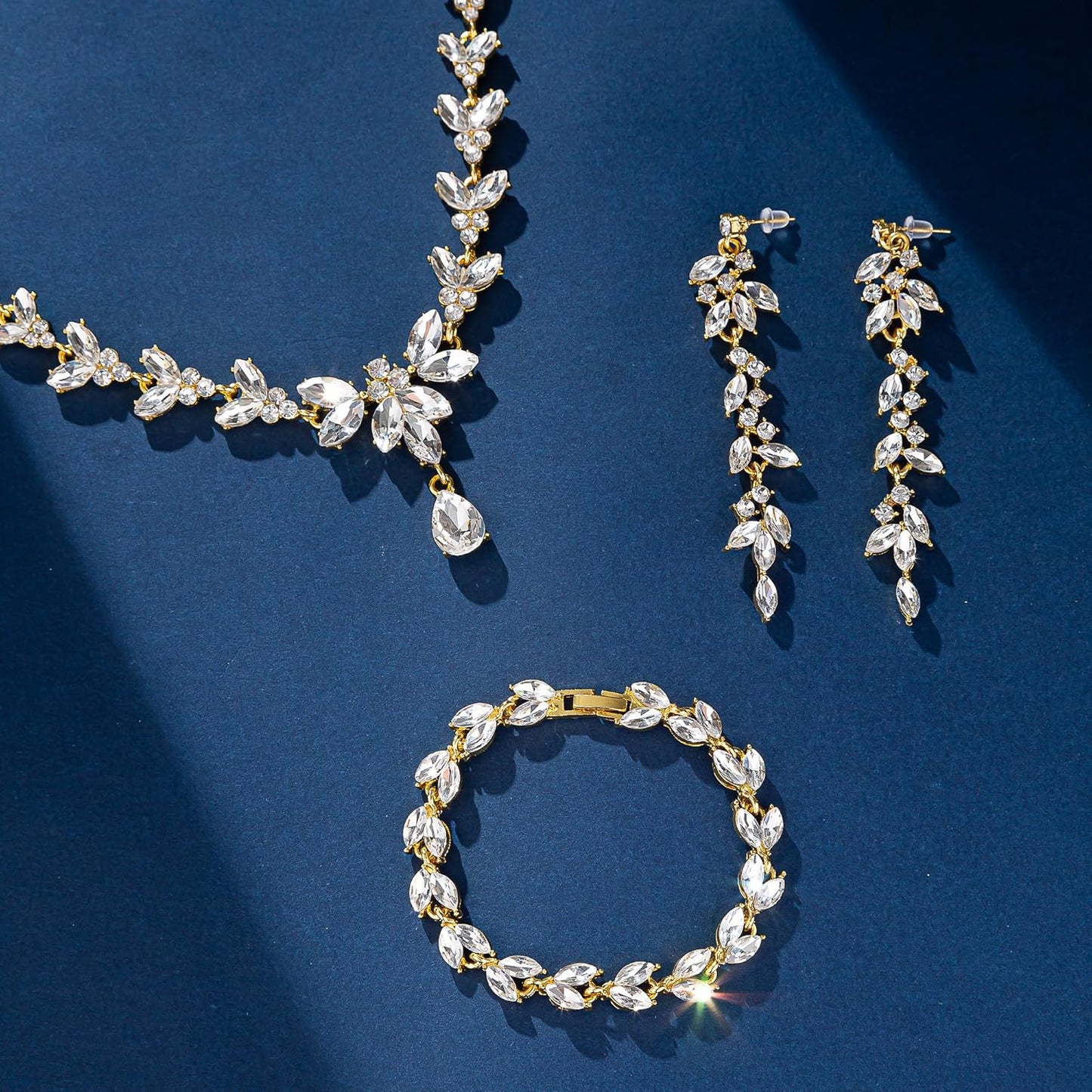 Wedding Jewelry Sets for Bride Bridesmaid Bridal Jewelry Set for Women Wedding Crystal Necklace Earrings Bracelet Set for Party Prom Jewelry