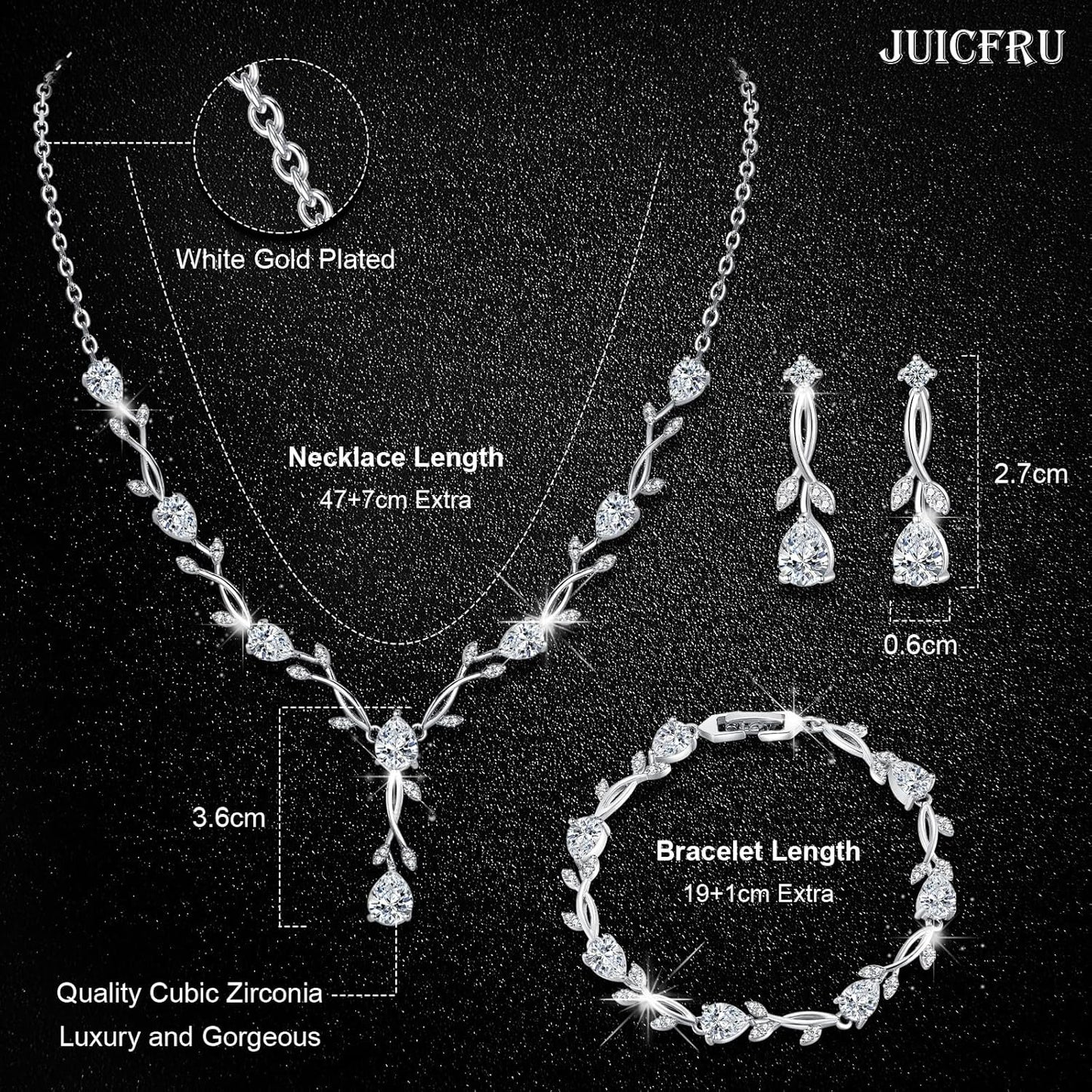 Wedding Silver Jewelry Set for Women Cubic Zirconia Necklace Earrings Bracelet Sets for Bride Wedding Costume Jewelry for Bridesmaid