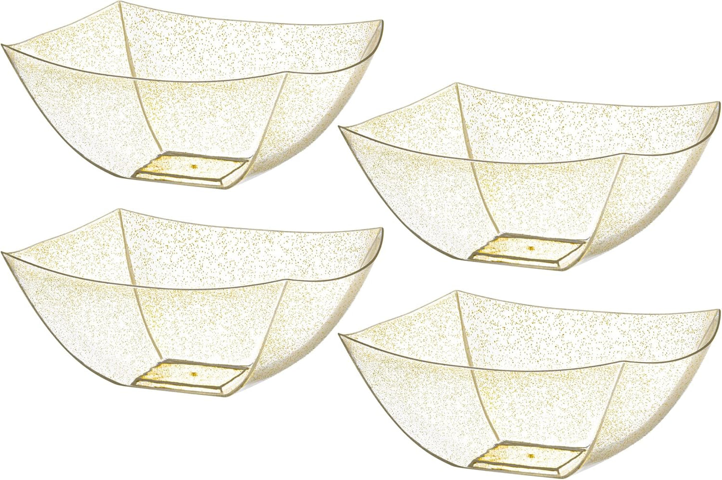 Posh Setting - Gold Glitter Plastic Serving Bowls for Party (16oz - 4 Pack) Square, Disposable, Candy Containers for Candy Buffet