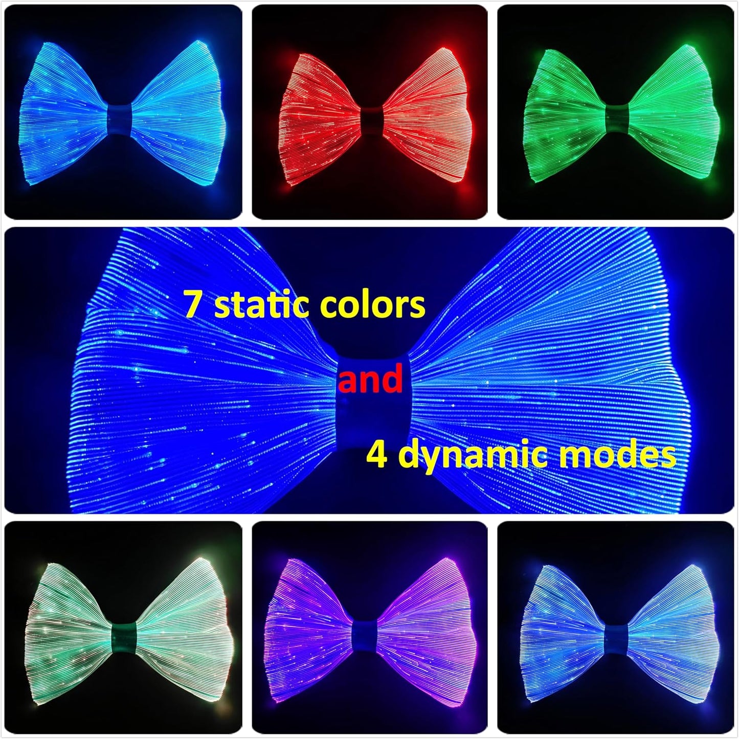 LED Light Up Bow Tie Wireless for Men - Flashing Fiber Optic Bowtie Glow in the Dark for Party Halloween Christmas